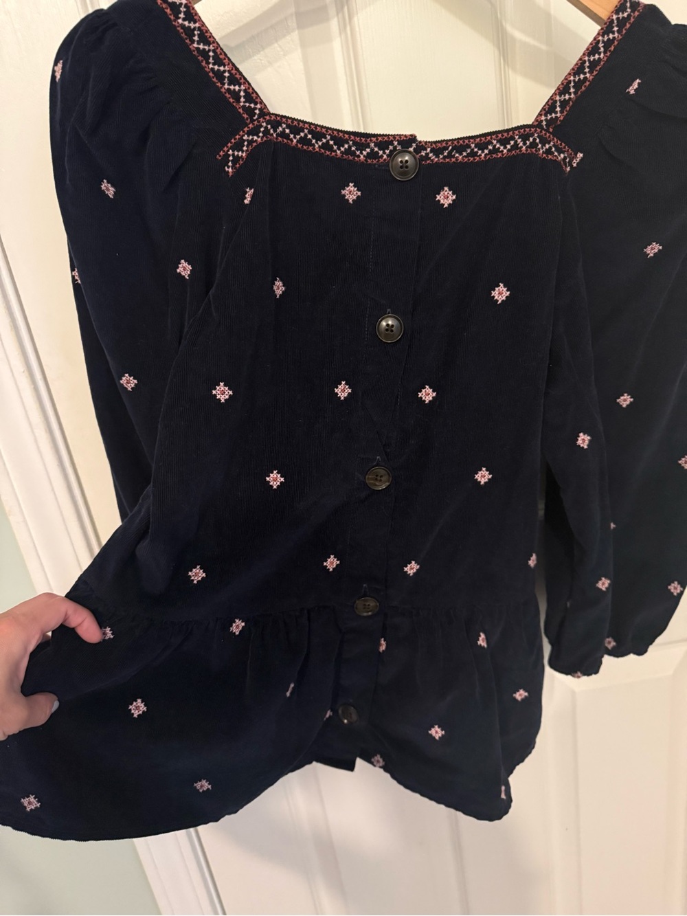 Madewell Embroidered Navy Peasant Top - Women's Navy Floral Blouse - Picture 4 of 4